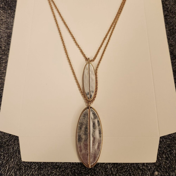 Romolo Layered Gold Necklace Silver Hammered Oval Pendants - Picture 4 of 7